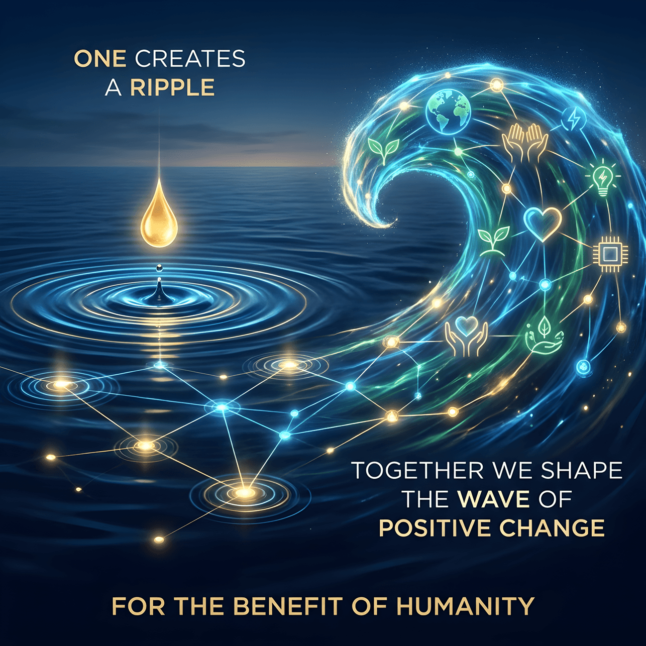 One creates a ripple, together we shape the wave of positive change for the benefit of humanity
